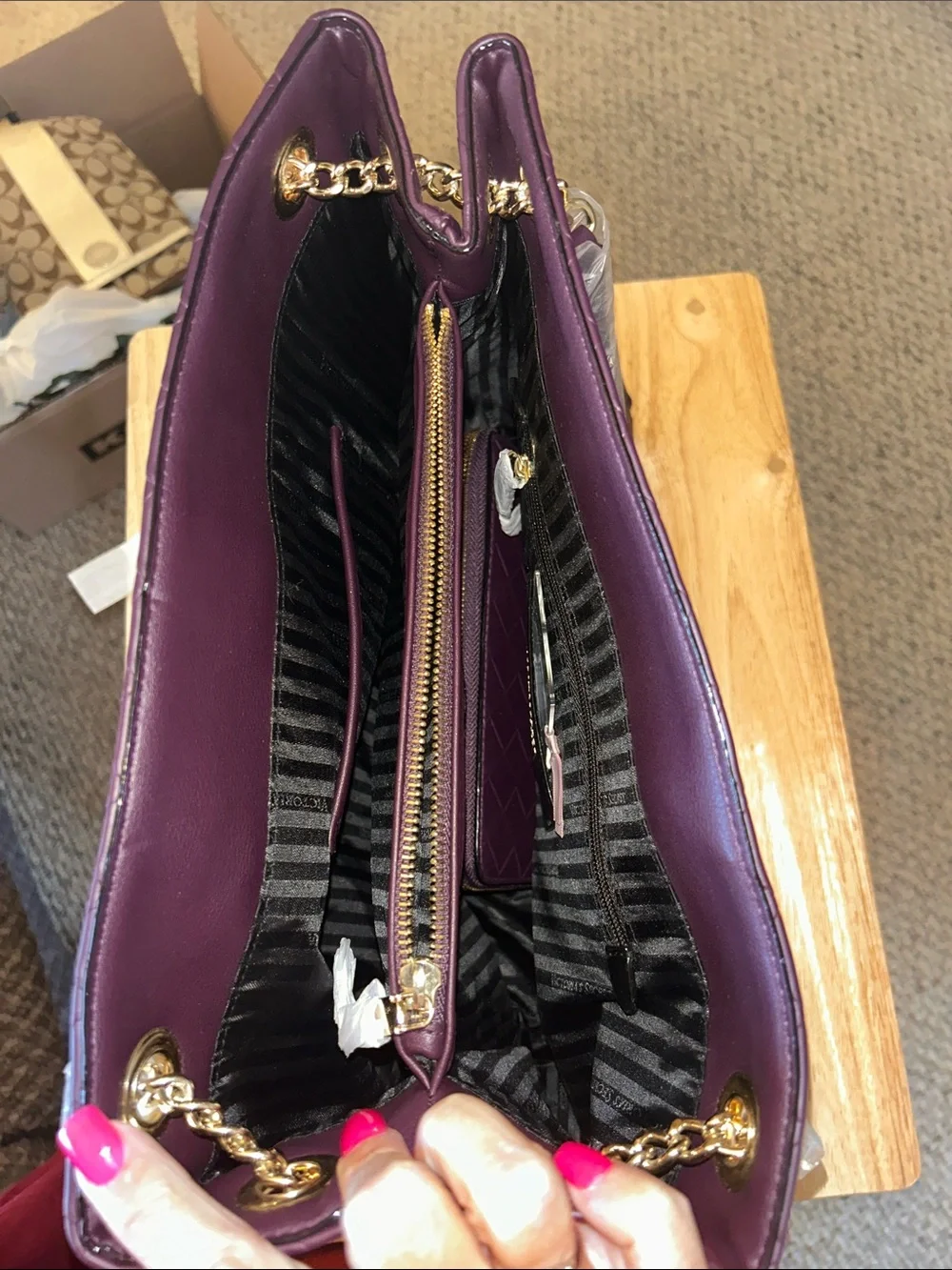 Victoria's Secret Quilted Tote in Deep Purple with Gold Chain